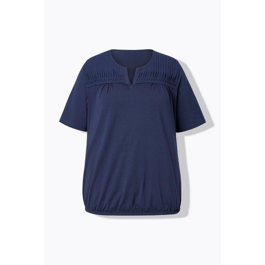 Ulla Popken T-shirt avec plis fantaisie Col V Manches Courtes  