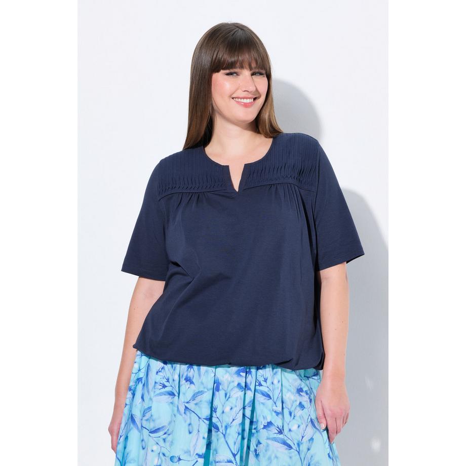 Ulla Popken T-shirt avec plis fantaisie Col V Manches Courtes  