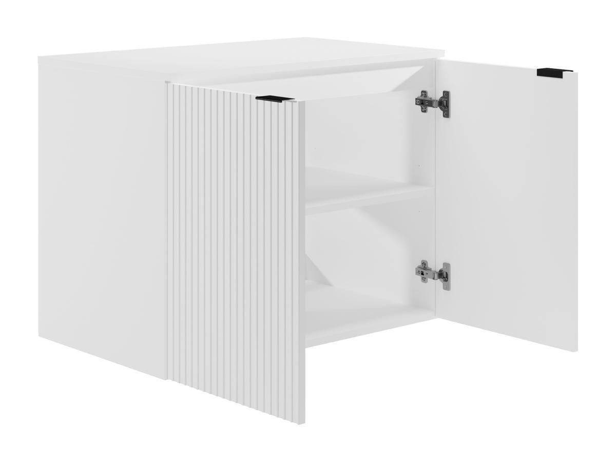 Vente-unique Mobile sotto lavabo sospeso scanalato con piano di appoggio 80 cm Bianco - PARMIZA  