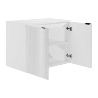 Vente-unique Meuble sous vasque suspendu strié avec planche - Blanc - 80 cm - PARMIZA  