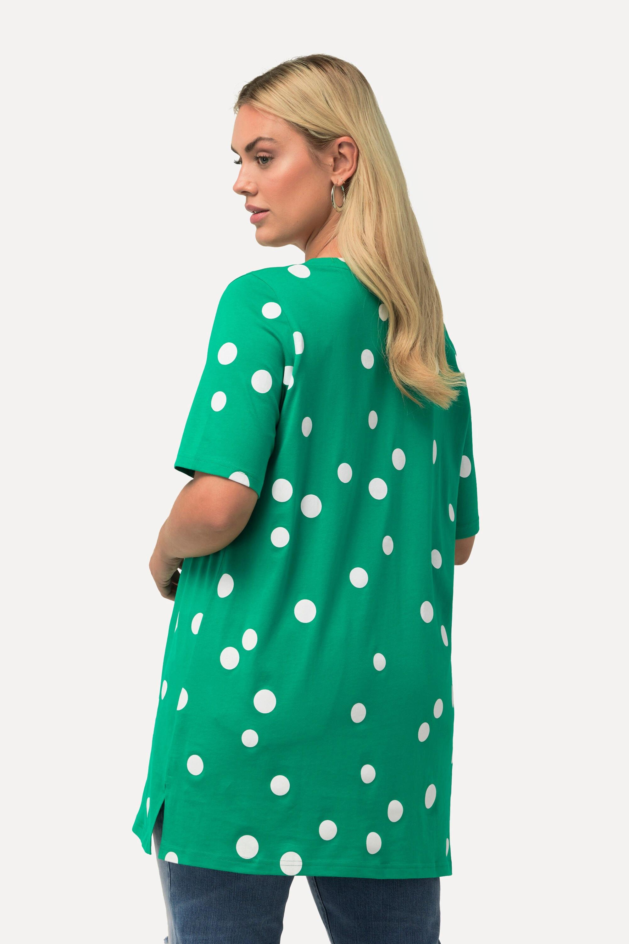 Ulla Popken  T-shirt long à pois, ligne A, décolleté carré et manches courtes 