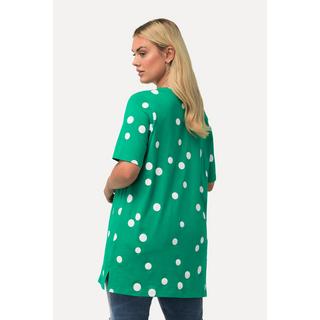 Ulla Popken  T-shirt long à pois, ligne A, décolleté carré et manches courtes 