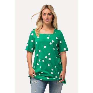 Ulla Popken  T-shirt long à pois, ligne A, décolleté carré et manches courtes 