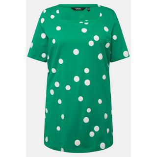 Ulla Popken  T-shirt long à pois, ligne A, décolleté carré et manches courtes 