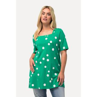 Ulla Popken  T-shirt long à pois, ligne A, décolleté carré et manches courtes 