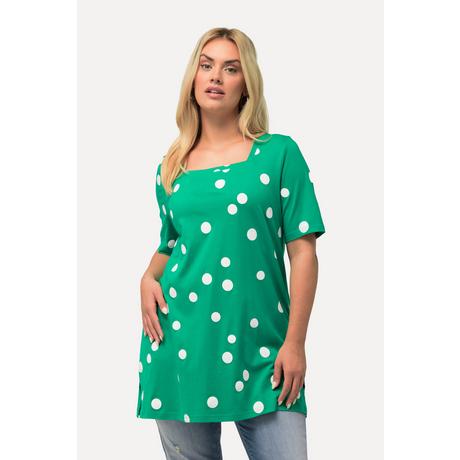 Ulla Popken  T-shirt long à pois, ligne A, décolleté carré et manches courtes 