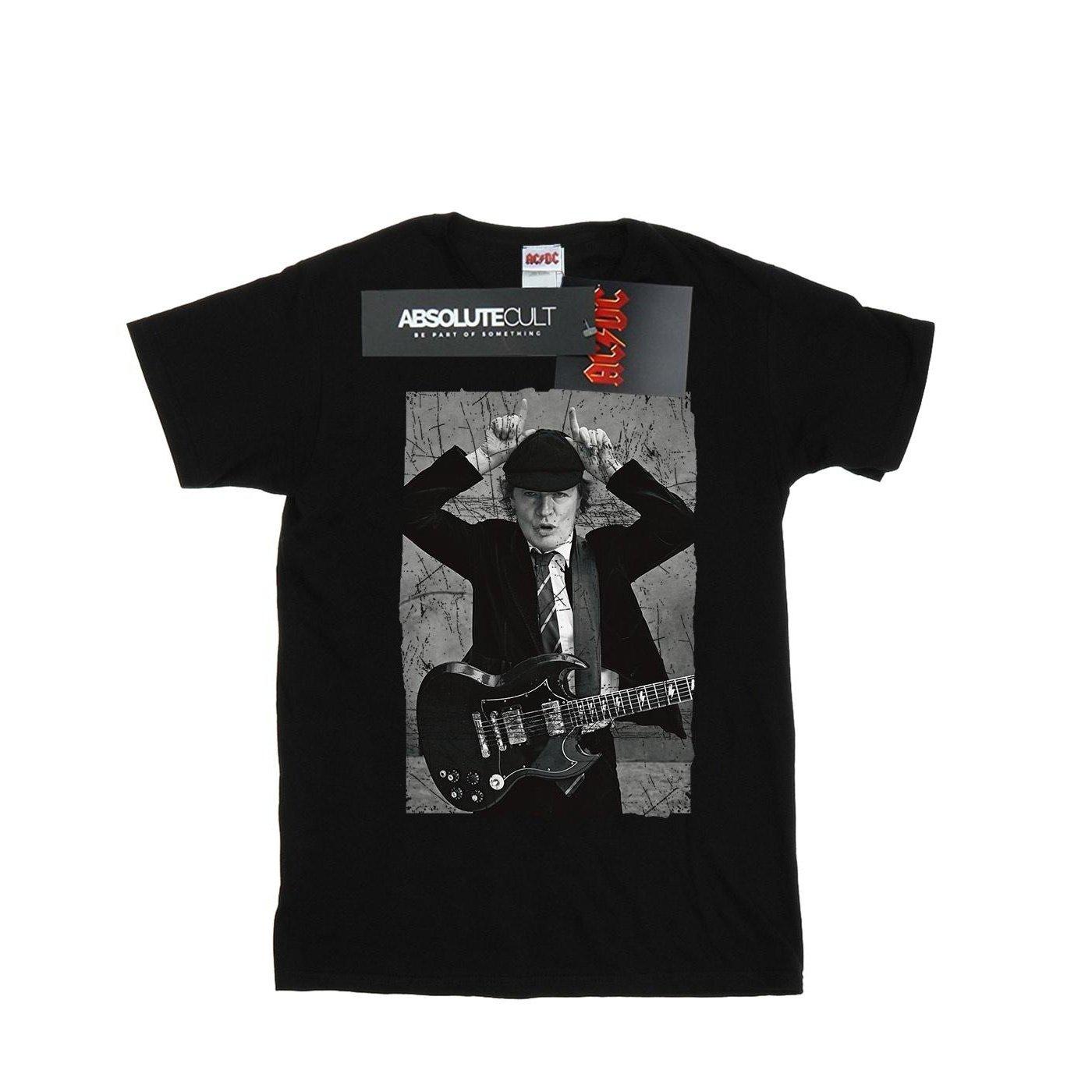 Image of Acdc Angus Young Distressed Photo Tshirt Damen Schwarz M