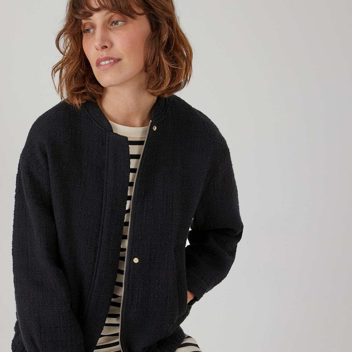 Image of Bomberjacke Aus Bouclé Mit Reissverschluss Unisex Schwarz 34