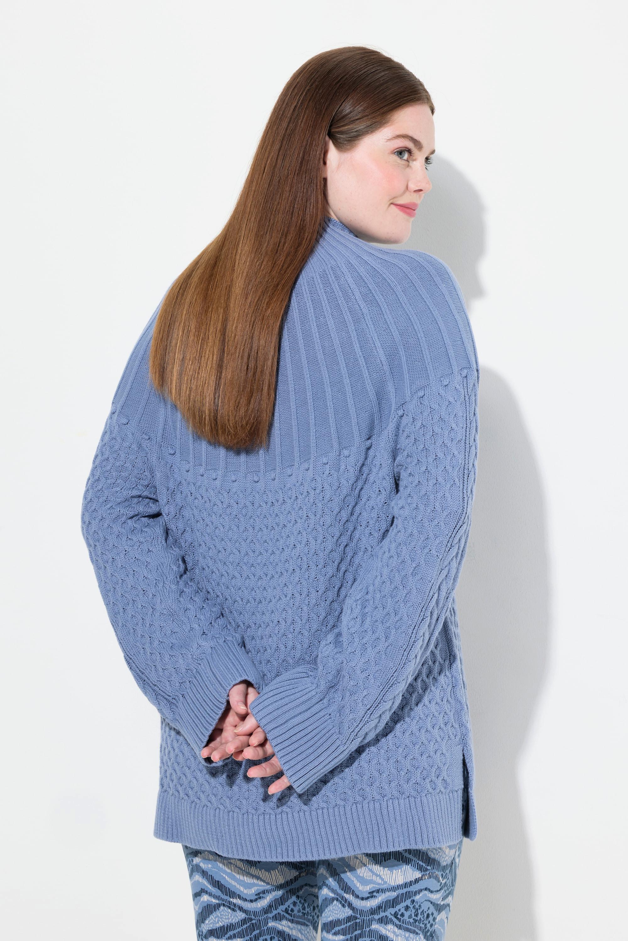 Ulla Popken  Pullover, Strickmuster, Stehkragen, Langarm, Biobaumwolle 