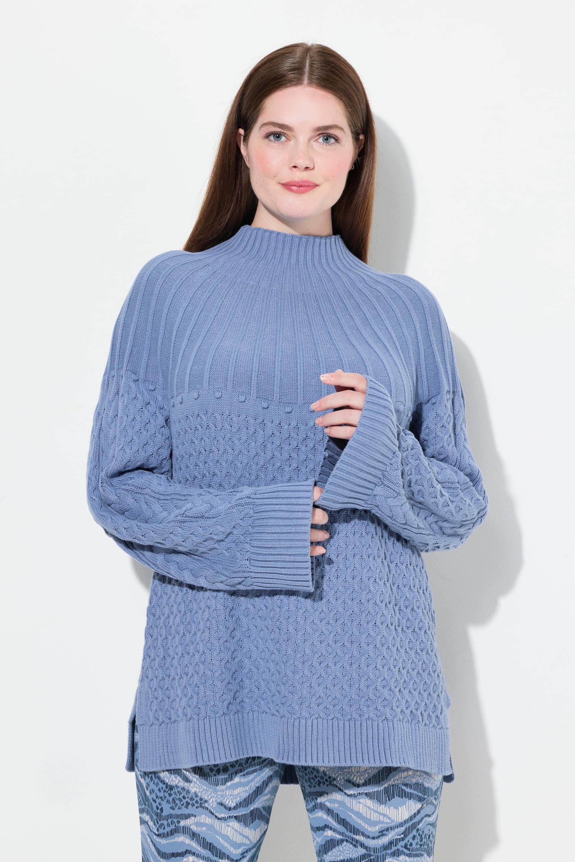 Ulla Popken  Pullover, Strickmuster, Stehkragen, Langarm, Biobaumwolle 