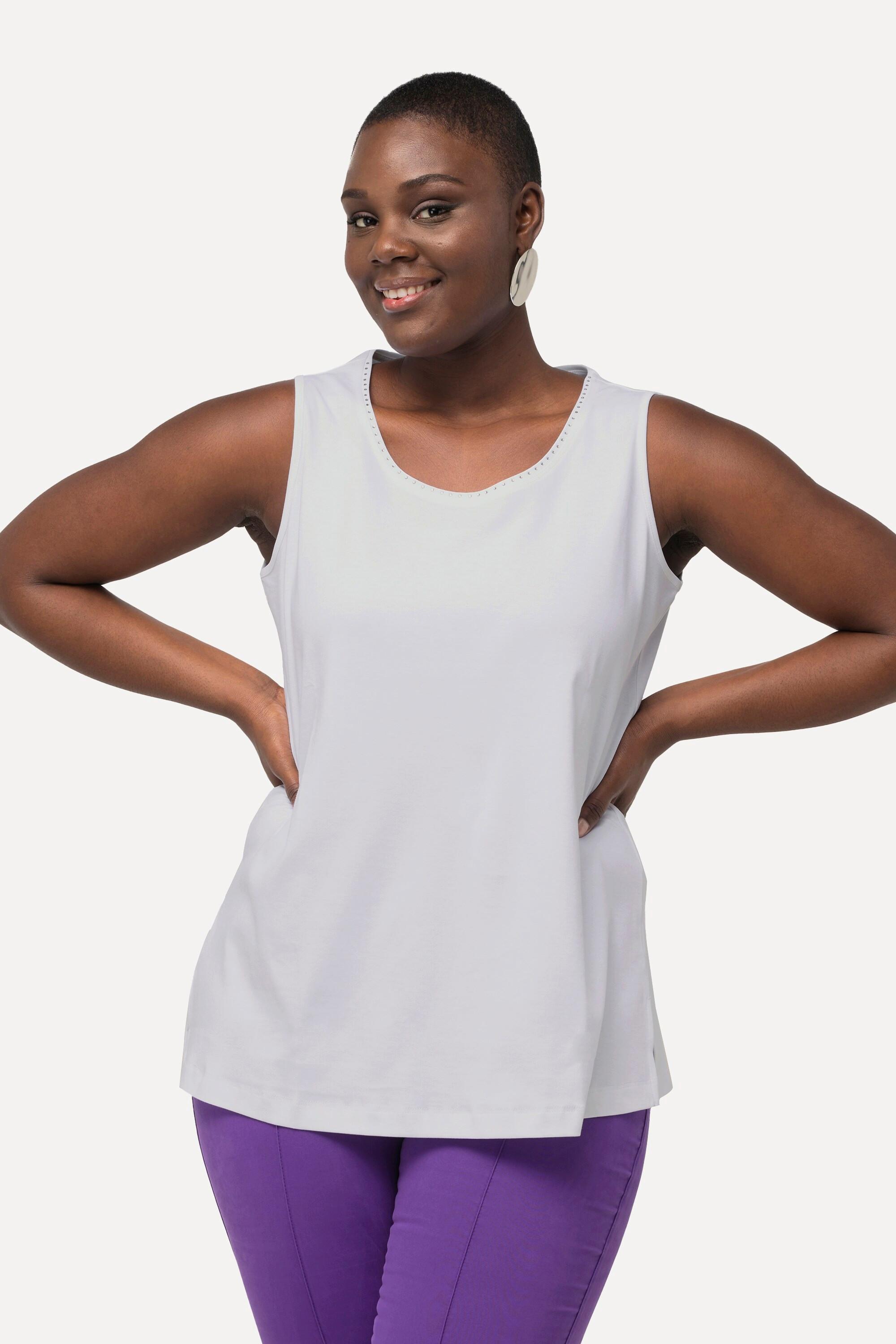 Ulla Popken Pima Cotton A-Linie Rundhals Ärmelloses Top  