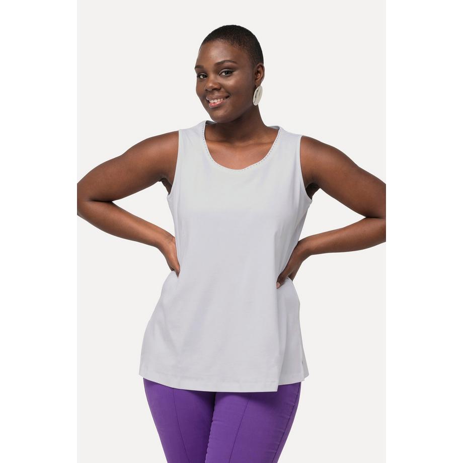 Ulla Popken Top Coton Pima Coupe Évasée Col Rond Sans Manches  