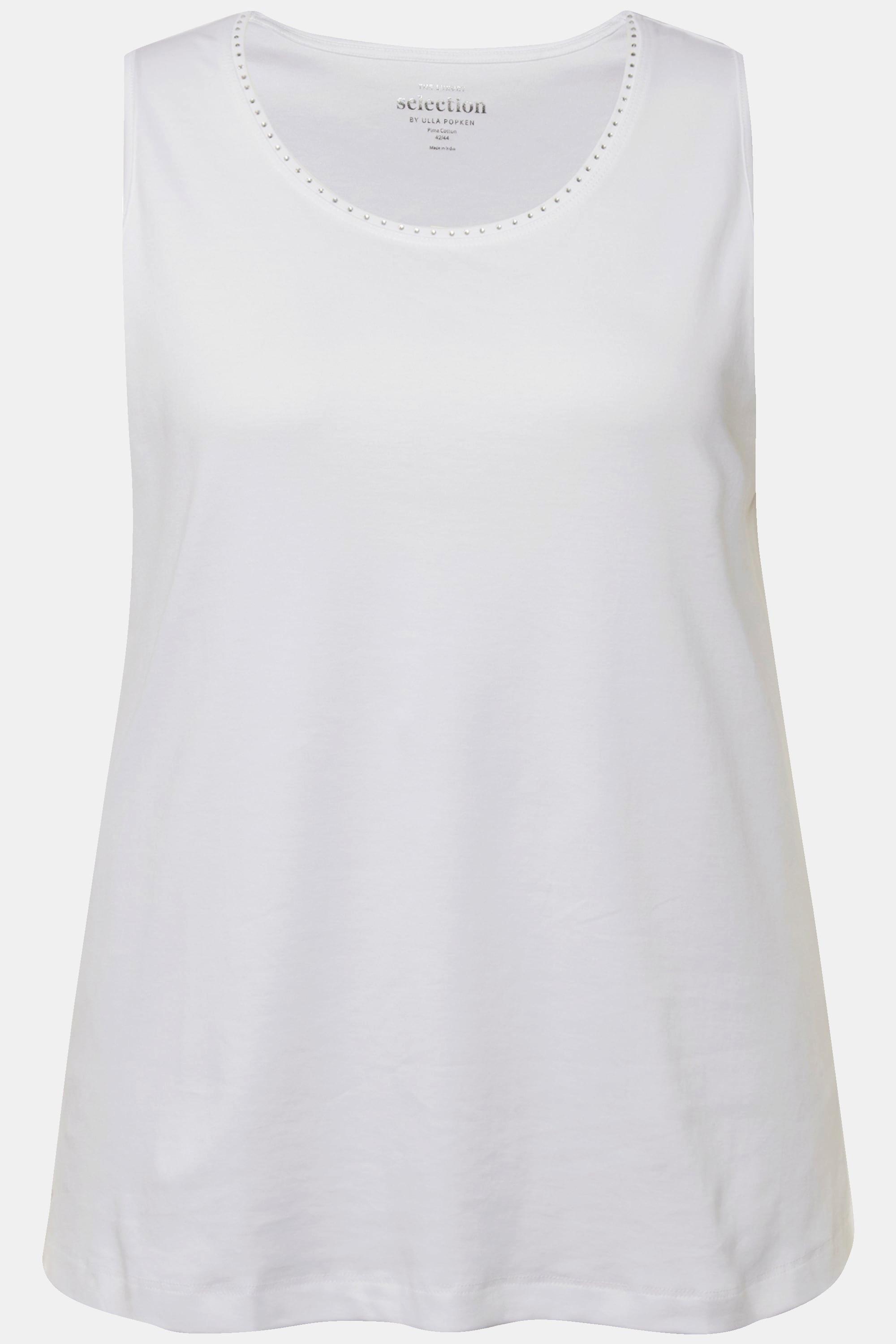 Ulla Popken Pima Cotton A-Linie Rundhals Ärmelloses Top  