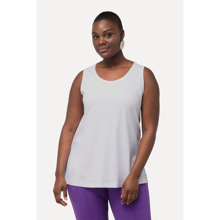 Ulla Popken Top Coton Pima Coupe Évasée Col Rond Sans Manches  