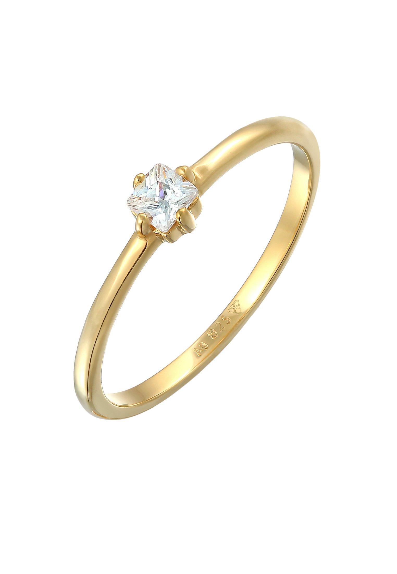 Image of Ring Zirkonia Solitär Damen Gold 58mm