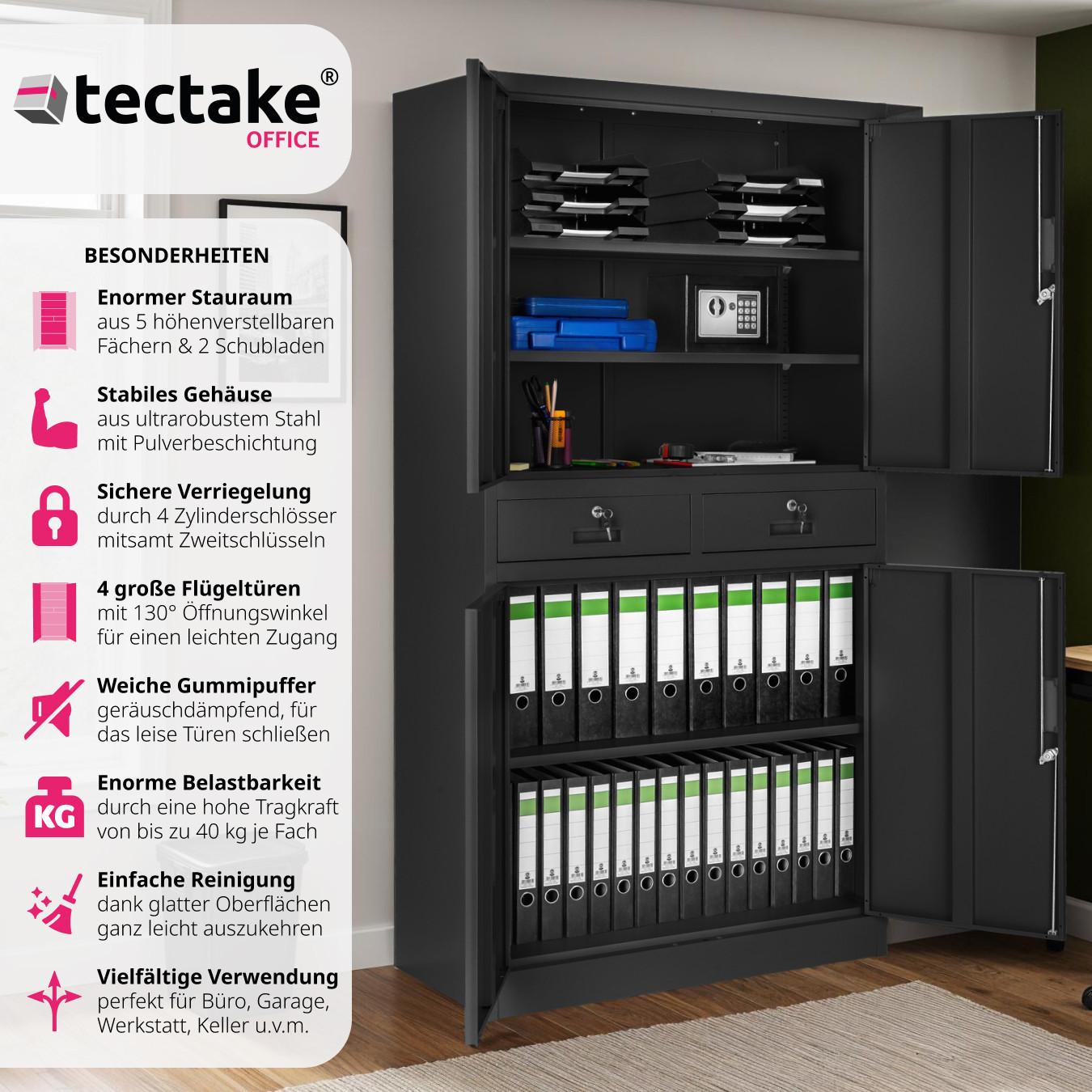 Tectake Aktenschrank Cosmo mit 2 Schubfächern 40x80x180cm abschliessbar  