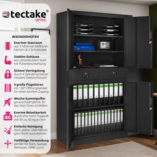 Tectake Aktenschrank Cosmo mit 2 Schubfächern 40x80x180cm abschliessbar  