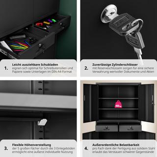 Tectake Aktenschrank Cosmo mit 2 Schubfächern 40x80x180cm abschliessbar  