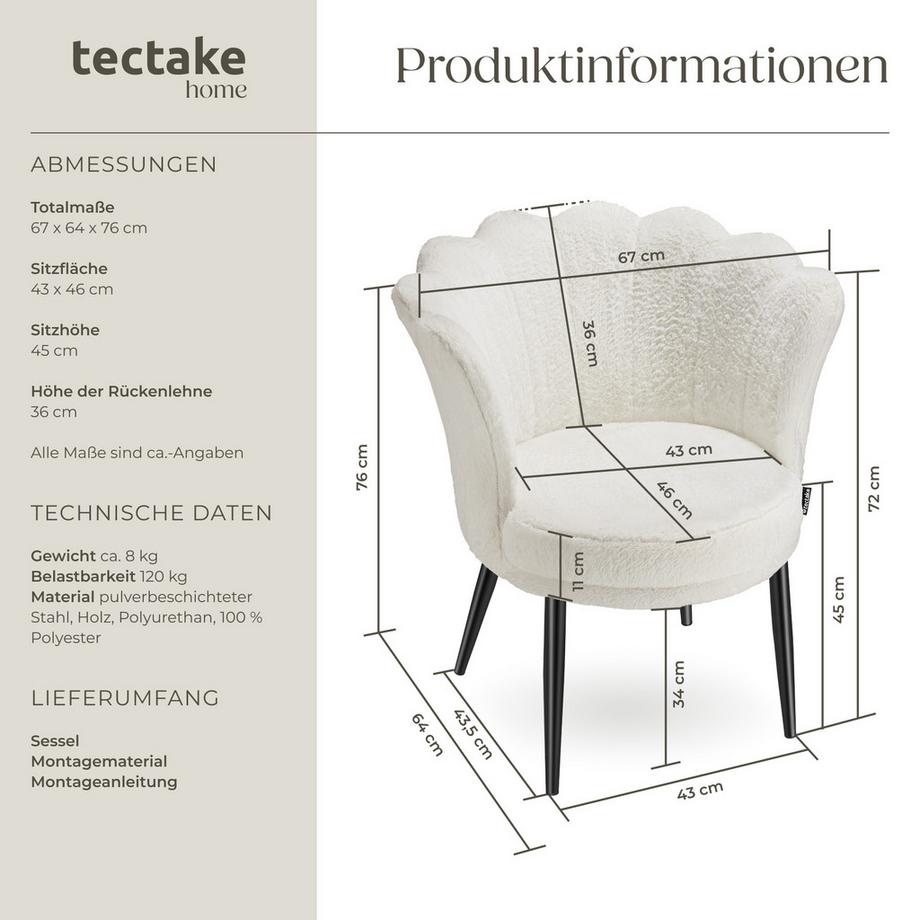 Tectake Fauteuil STELLA dossier en forme de fleur  