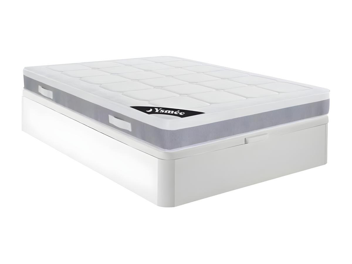 Image of Bettgestell + 7-Zonen-Taschenfederkernmatratze - 140 x 190 cm - Auflage aus Latex - Stärke 28 cm - Weiß - DUCHESSE II von YSMÉE Bettgestell + 7-Zonen-Taschenfederkernmatratze - 140 x 190 cm - Auflage aus Latex - Stärke 28 cm - Weiß - DUCHESSE II von YSMÉE