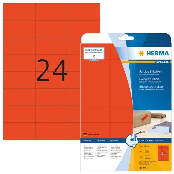 HERMA HERMA Universal-Etiketten 70x37mm 4467 rot 480 St./20 Blatt  