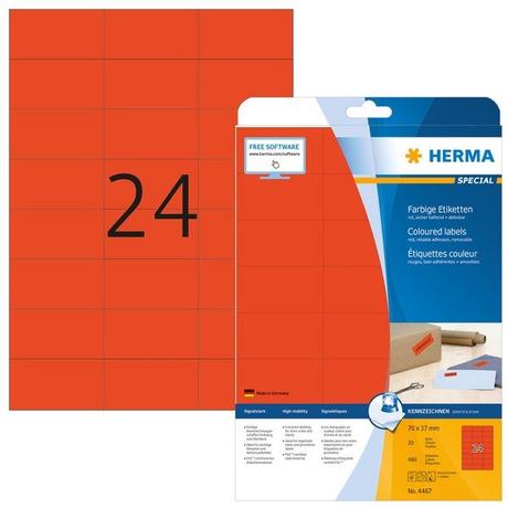 HERMA HERMA Universal-Etiketten 70x37mm 4467 rot 480 St./20 Blatt  