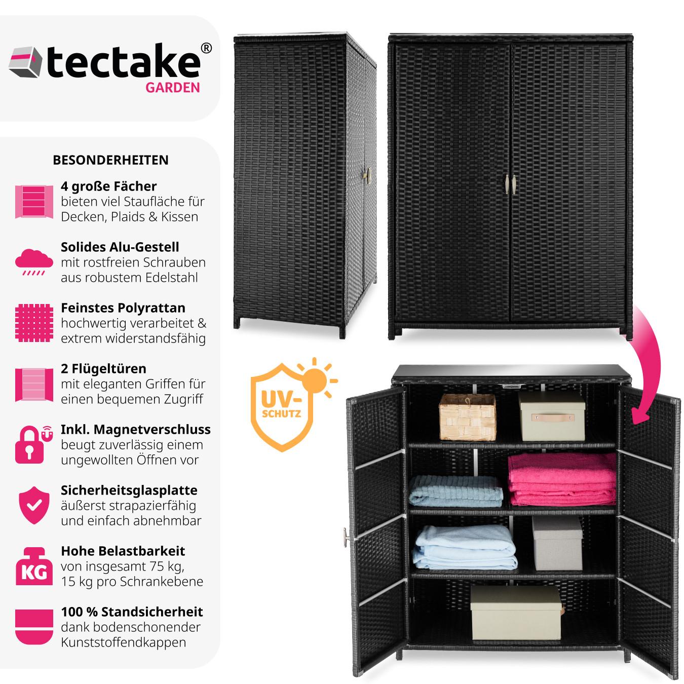 Tectake  Armoire de jardin en rotin Monza, cadre en aluminium, 4 compartiments 