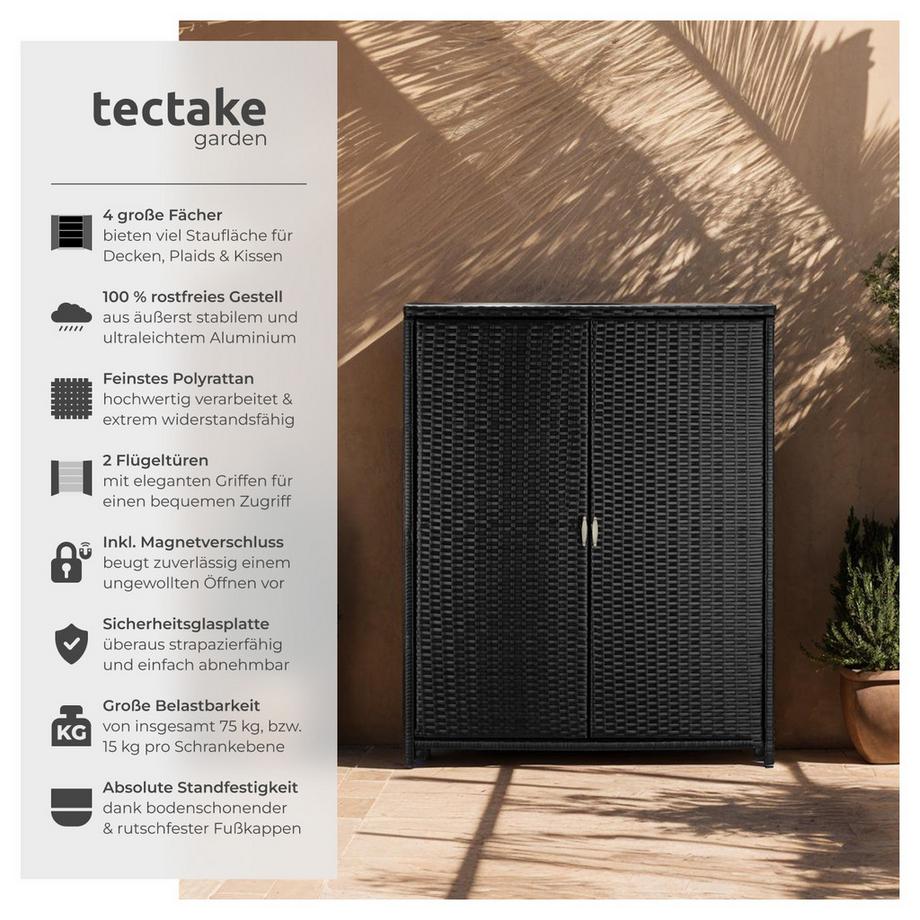 Tectake  Gartenschrank Monza mit Aluminiumgestell 3 herausnehmbare Einlegeböden, abnehmbare Sicherheitsglasplatte 