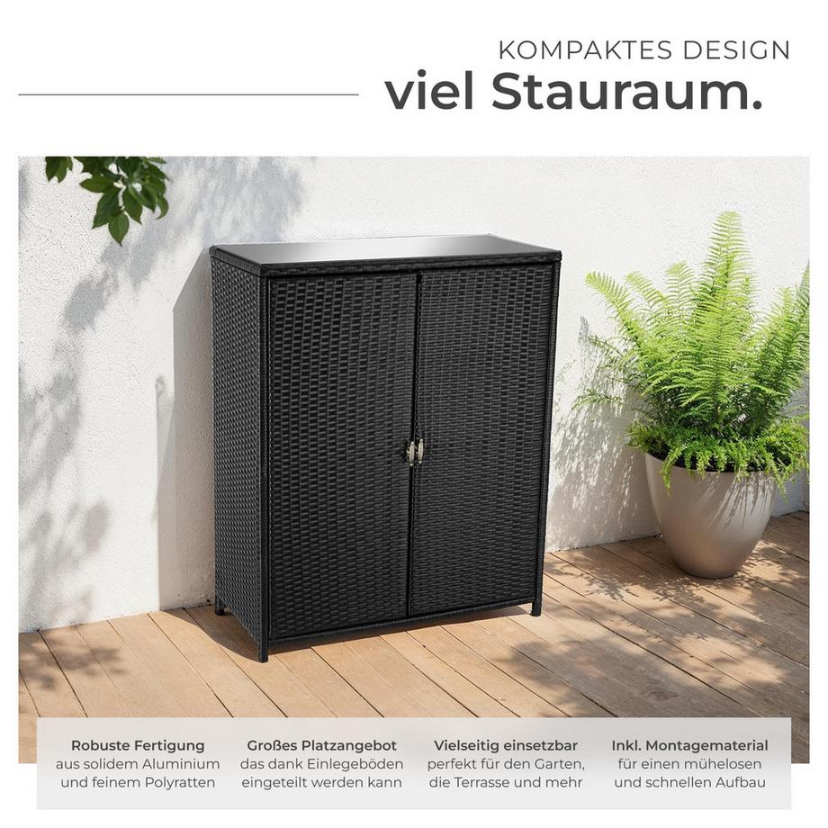 Tectake  Gartenschrank Monza mit Aluminiumgestell 3 herausnehmbare Einlegeböden, abnehmbare Sicherheitsglasplatte 