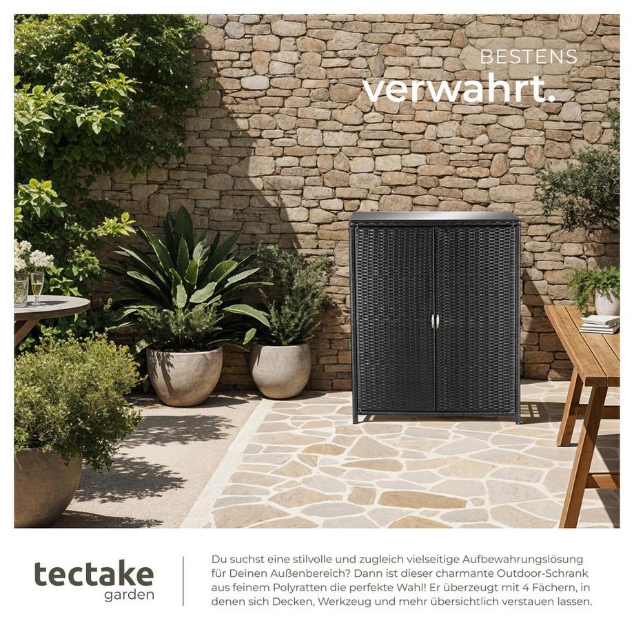 Tectake  Gartenschrank Monza mit Aluminiumgestell 3 herausnehmbare Einlegeböden, abnehmbare Sicherheitsglasplatte 