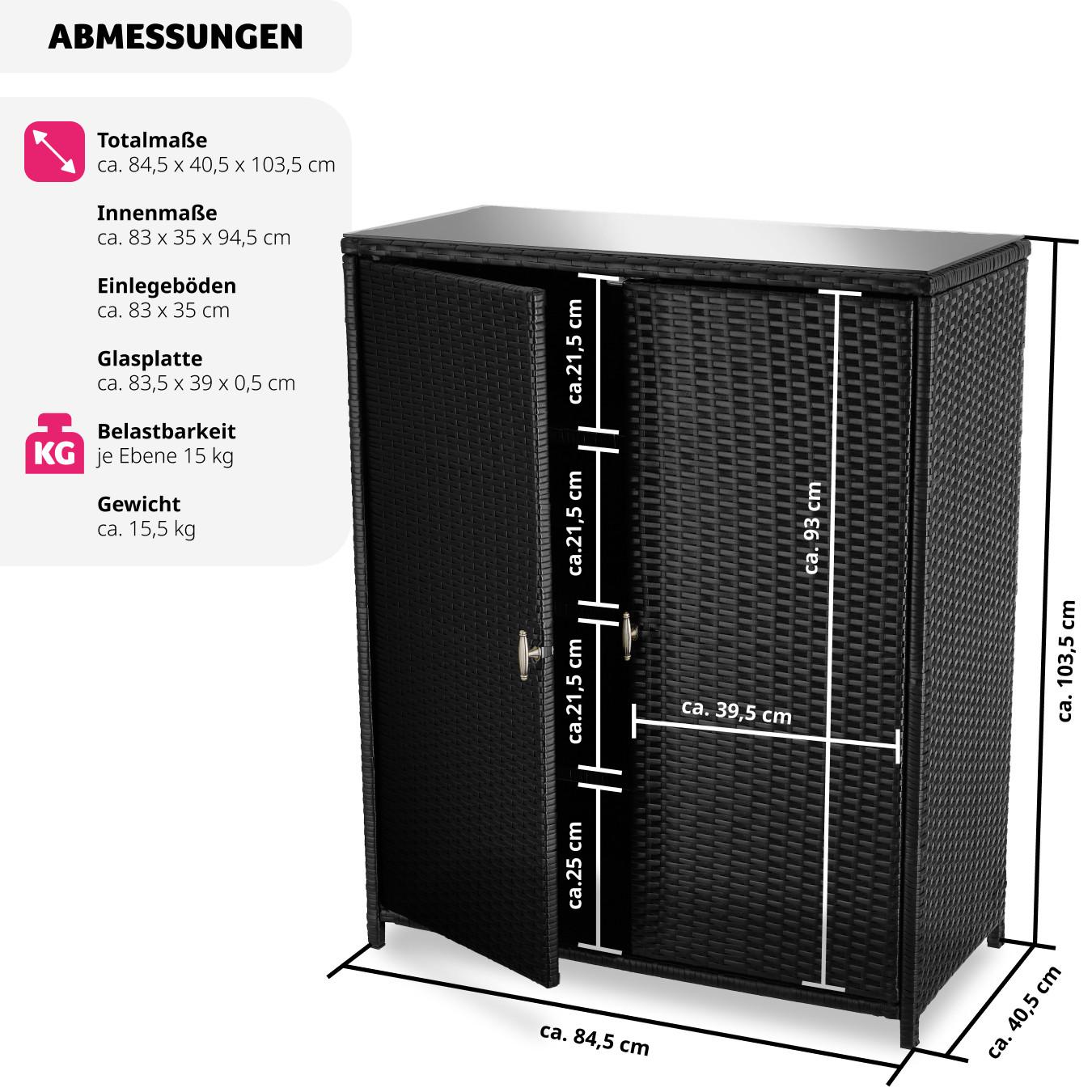 Tectake  Armoire de jardin en rotin Monza, cadre en aluminium, 4 compartiments 