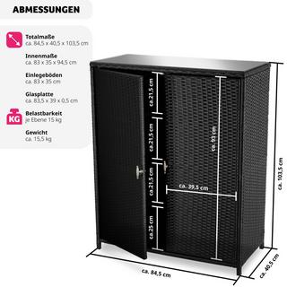 Tectake  Armoire de jardin en rotin Monza, cadre en aluminium, 4 compartiments 