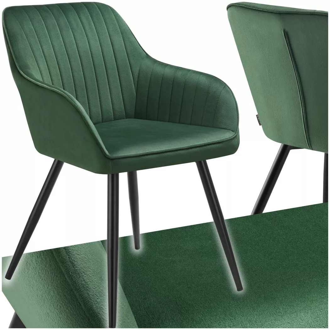 Tectake - Chaise de salle à manger en velours matelassée capitonnée vert foncé