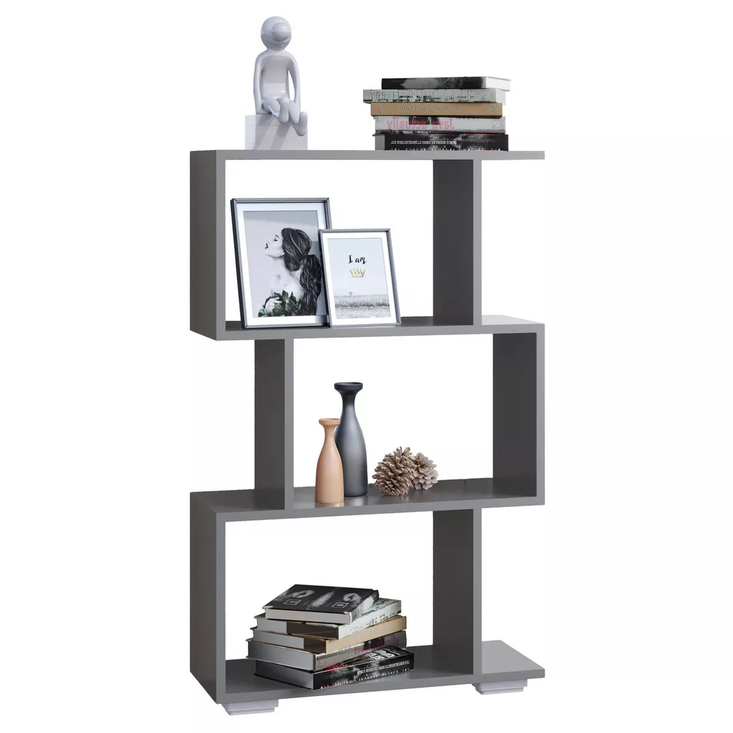 VCM - Holz Raumteiler Stand Regal Bücherregal Deko Bücher Standregal Palusa M, 60 cm, Taubengrau
