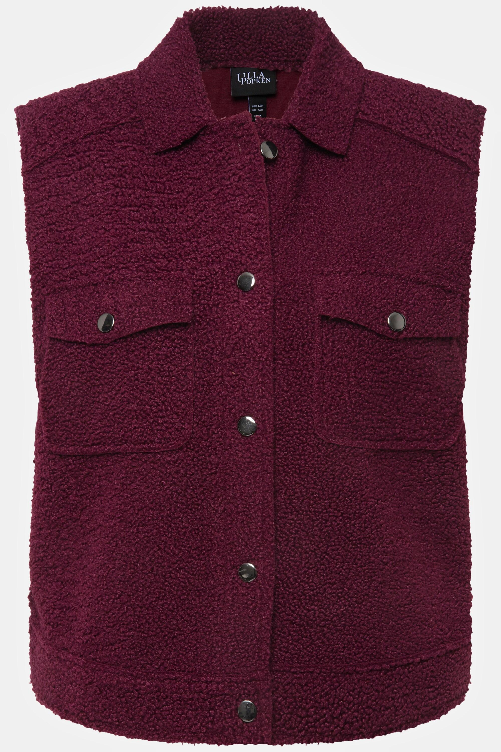 Ulla Popken  Gilet di teddy morbidissimo con colletto da camicia e orli non rifiniti 