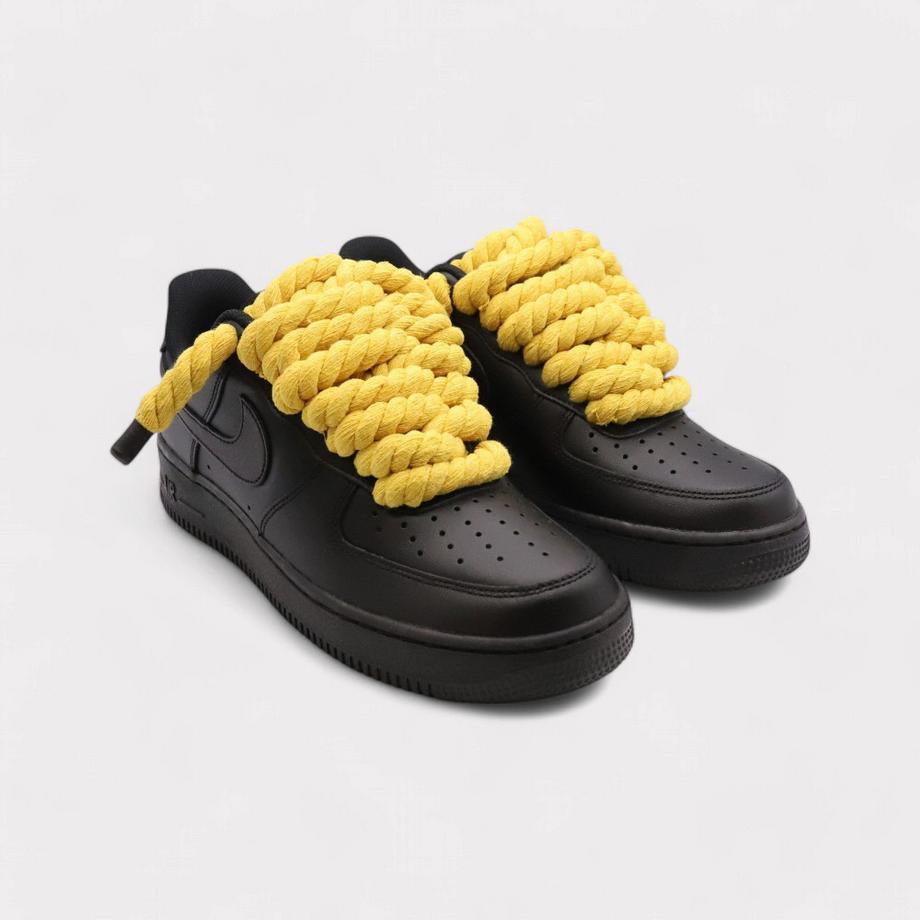 NIKE Air Force 1 Black Rope Lace Sneakers  