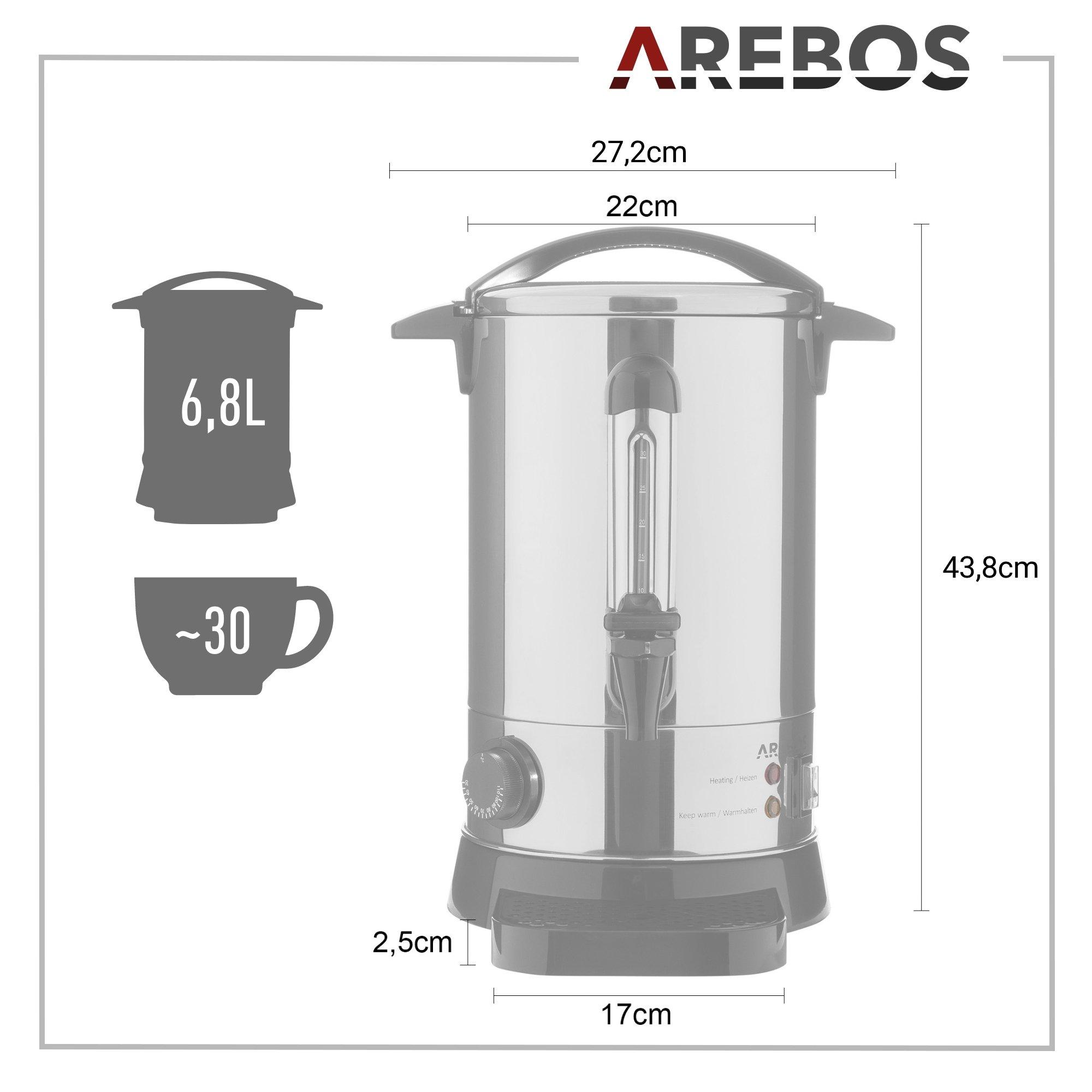 Arebos  Chaudière à vin chaud 6,8 L Distributeur de vin chaud en inox Thermostat 