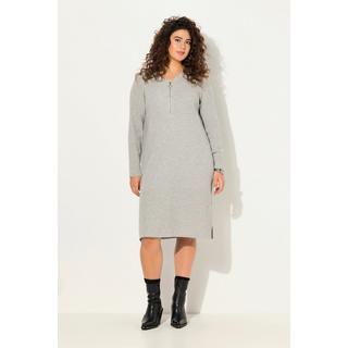 Ulla Popken  Robe midi en jersey bord-côte. Décolleté en V, fermeture à glissière et manches longues. Coupe évasée. 