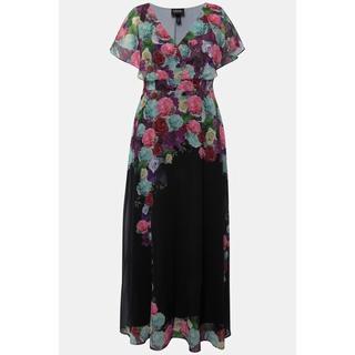 Ulla Popken Robe Maxi Chiffon Fleurs Col V Manches Courtes  