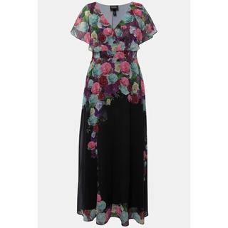 Ulla Popken  Maxi abito di chiffon con fiori, scollo a V e mezze maniche 