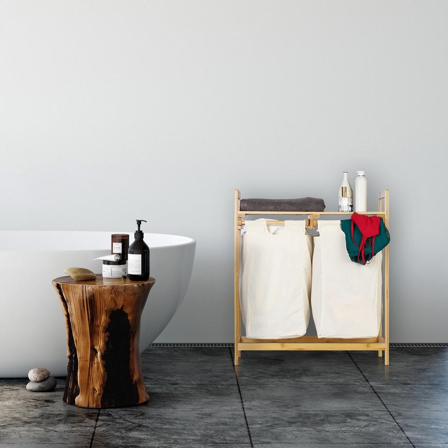 B2X Cesto portabiancheria in bambù con 2 sacchi per il bucato  