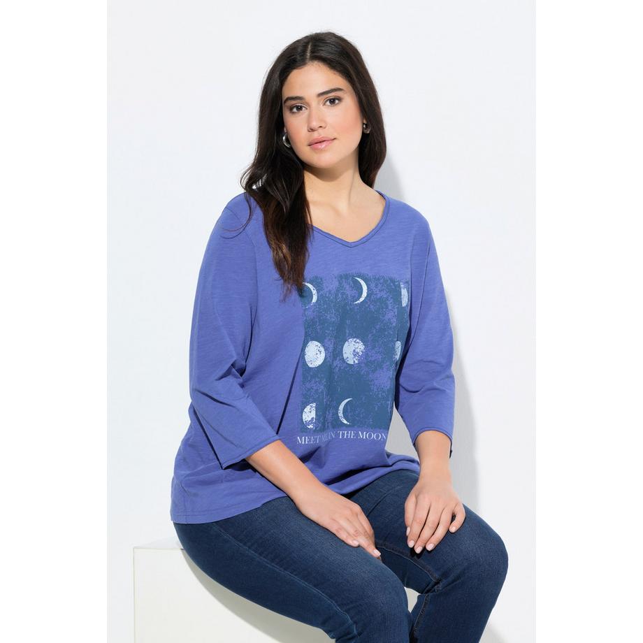 Ulla Popken Metallic Motiv A-Linie V-Ausschnitt 3/4 Arm Shirt  