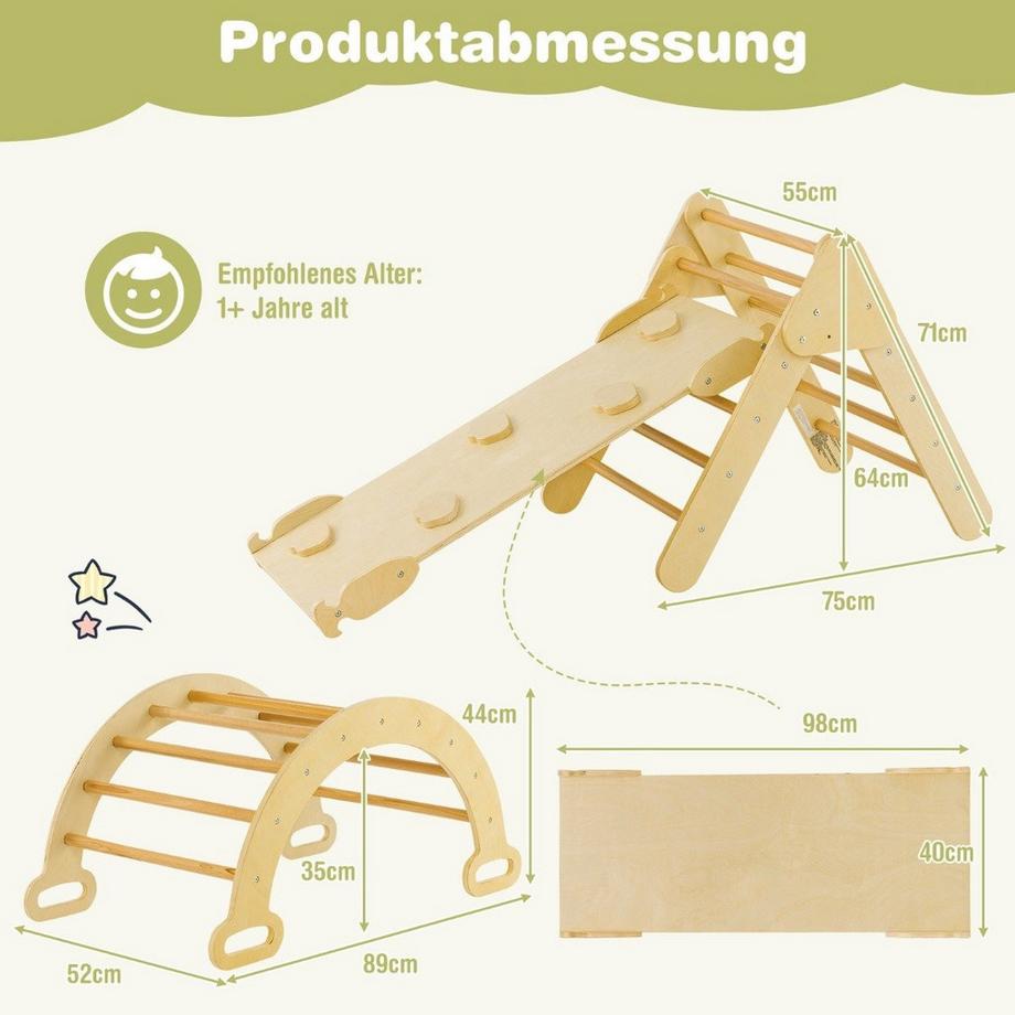 Northio  Ensemble de jouets d'escalade triangulaires en bois pour les tout-petits avec triangle d'escalade naturel 
