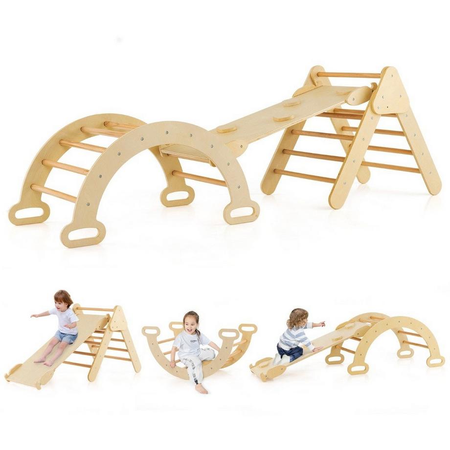 Northio  Ensemble de jouets d'escalade triangulaires en bois pour les tout-petits avec triangle d'escalade naturel 