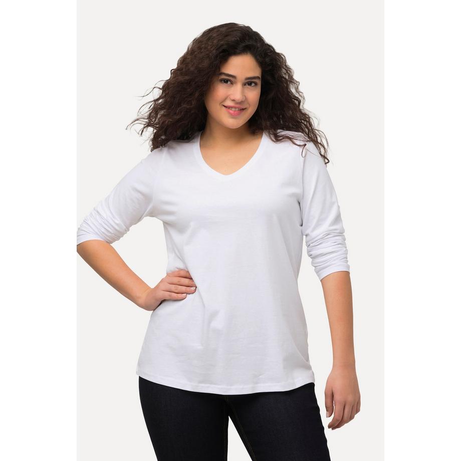 Ulla Popken T-shirt Slim Fit Col V Manches Longues  