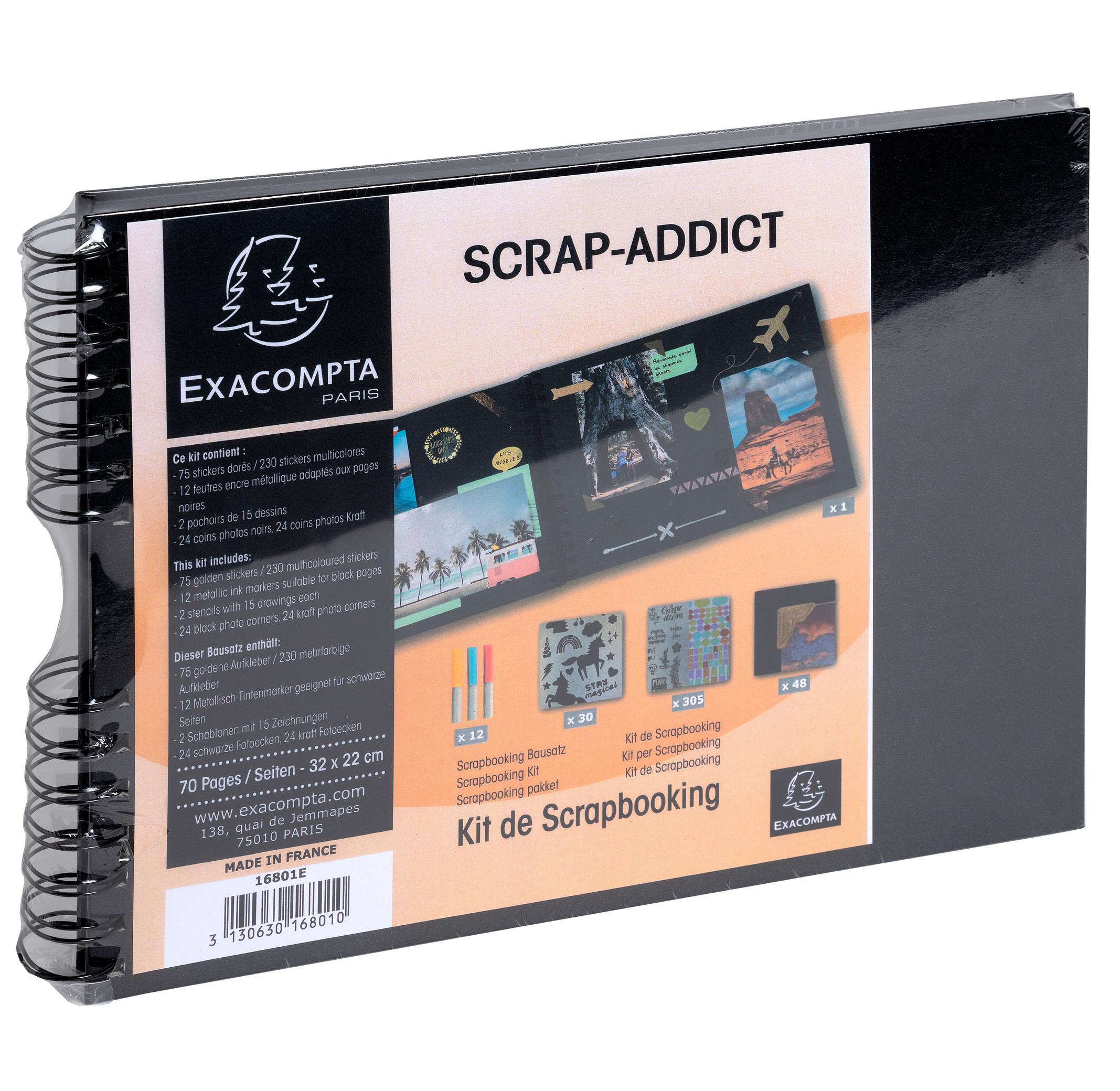 Exacompta Kit de scrapbooking album 70 pages noires Scrap-Addict : Complet  
