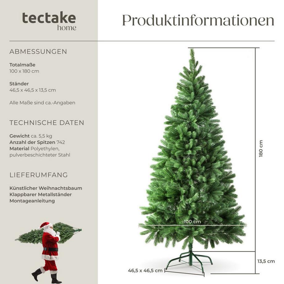 Tectake Weihnachtsbaum  verschiedene Größen, künstlich, Spritzguss detailliert und naturgetreu  