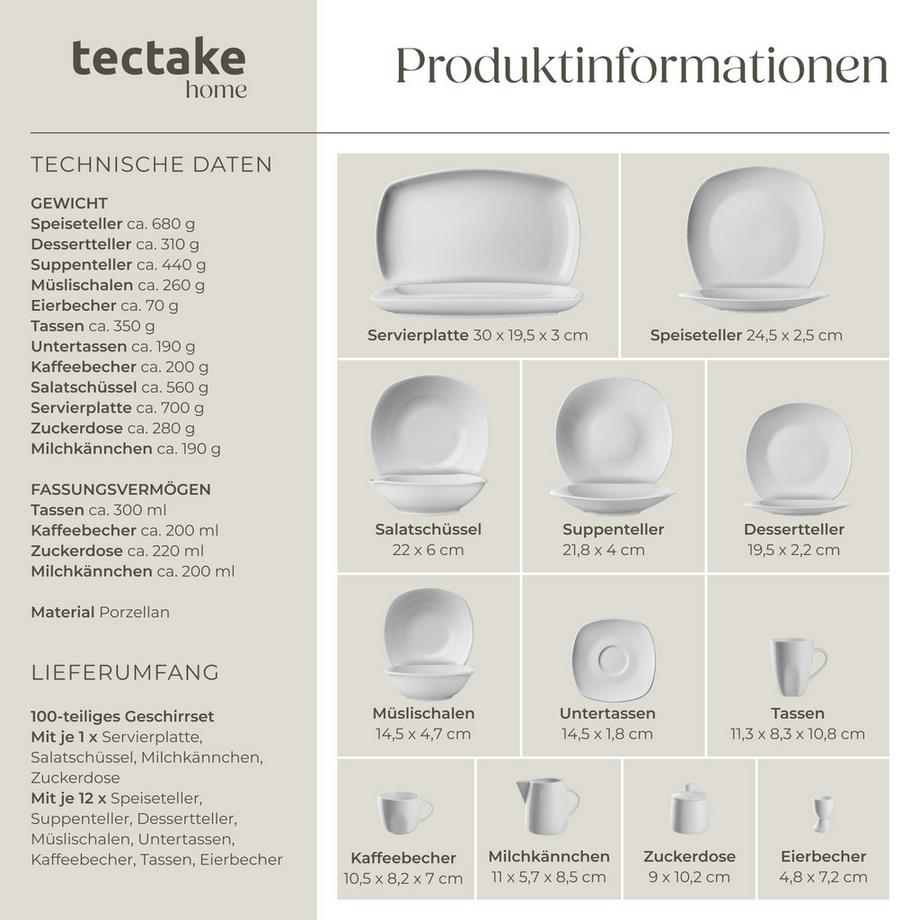 Tectake  Kombiservice Salerno für 12 Personen 100-teilig 