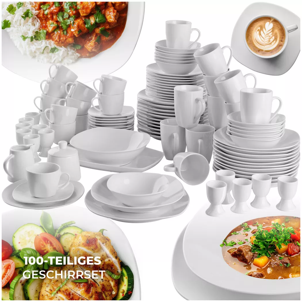 Service de 100 pièces en porcelaine salerno pour 12 personnes - blanc
