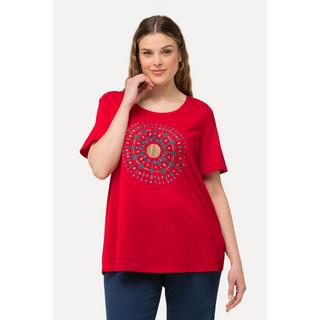 Ulla Popken  T-shirt dal taglio svasato con design mandala, scollo a girocollo e mezze maniche 